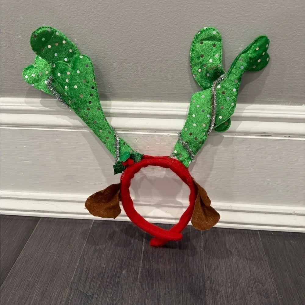Christmas Holiday Festive Green Reindeer Antler Headband
